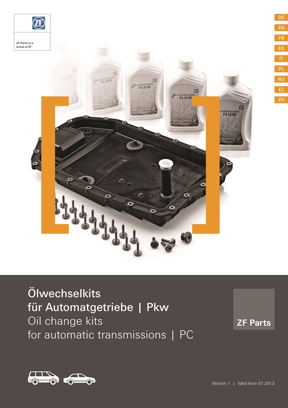 Katalog ZF Parts poświęcony zestawom serwisowym do wymiany oleju w 5- i 6-biegowych automatycznych skrzyniach biegów ZF 