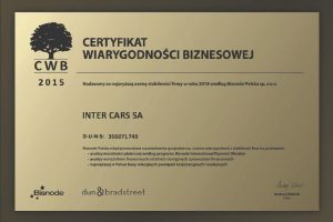 Wiarygodność Inter Cars potwierdzona certyfikatem