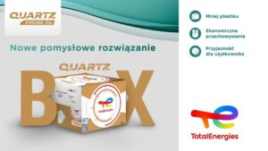 TotalEnergies przedstawia swoje rozwiązanie Quartz Box. To kartony z kranem na olej.